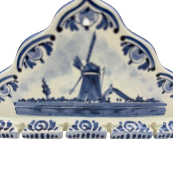 VTG Delft Holland Blue White Windmill Hanging 6 Spoon Holder Display Rack - Picture 2 of 7